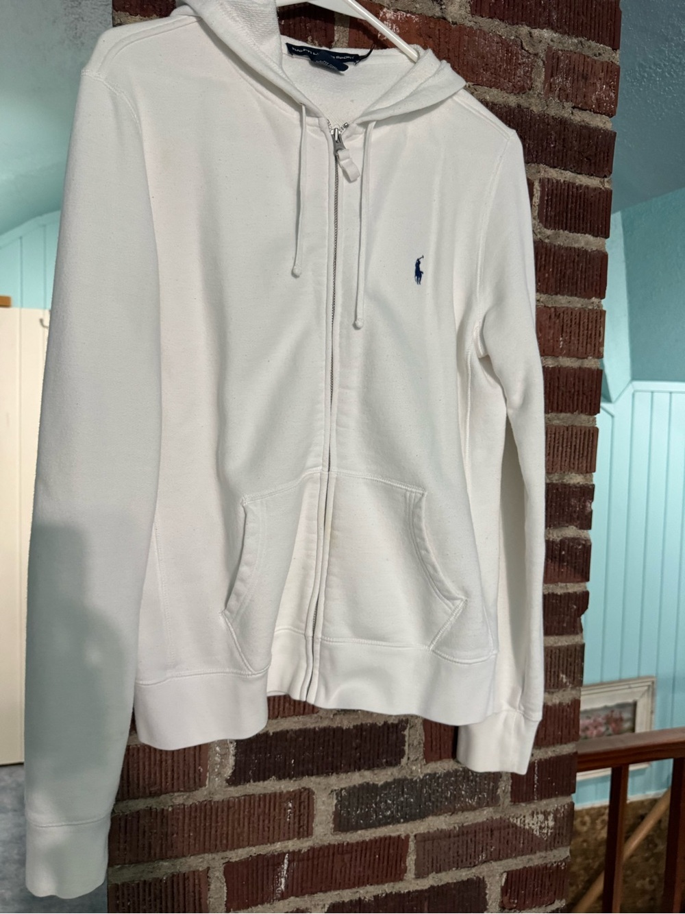 Ralph Lauren Women’s White Zip-Up Hoodie with Navy Pony